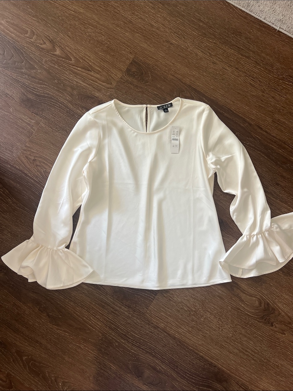 J. Crew Cream Ruffle-Cuff Long-Sleeve Blouse